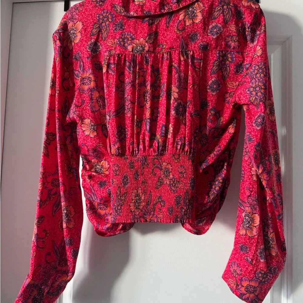 Free People Red Floral Ruched Blouse - Picture 2 of 4